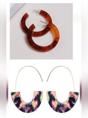🎨 Bundle Of Tortoiseshell Hoop Earrings Set - Brown & Multicolor Acrylic Hoops